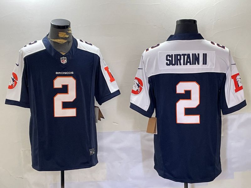 Men Denver Broncos #2 Surtain ii Blue 2024 Nike Limited NFL Jersey style 1->denver broncos->NFL Jersey